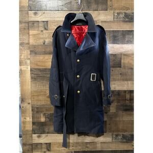 Vtg Harbor Master John Weitz Men Navy Blue Belt Line Trench Coat-S 42L